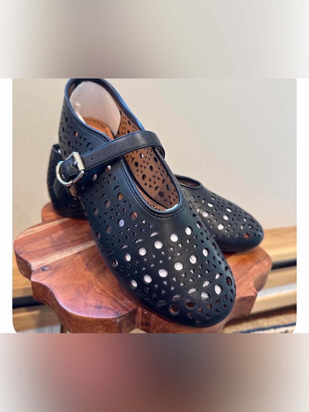 Classic Black Mary Jane Perforated Flats